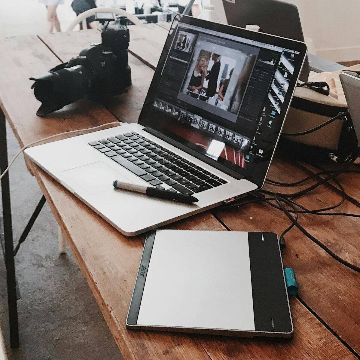 Turned-on Gray Laptop Computer on Table